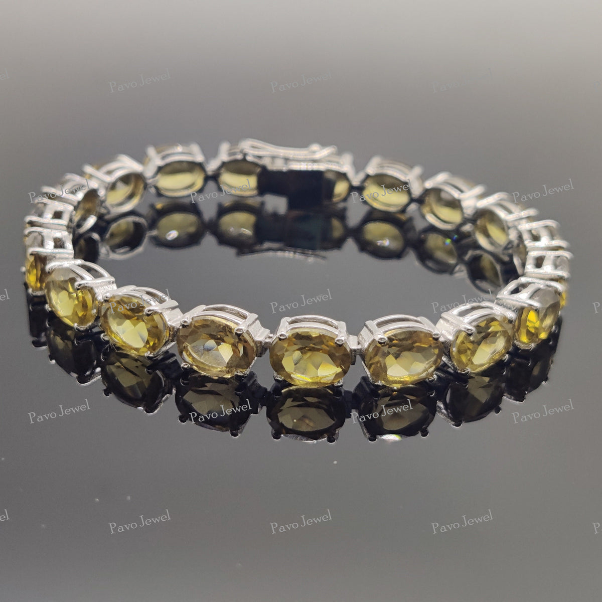 Natural Bear Quartz Gemstone Tennis Bracelet, Handmade Sterling Silver 925