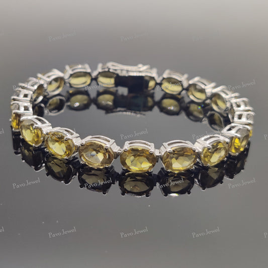 Natural Bear Quartz Gemstone Tennis Bracelet, Handmade Sterling Silver 925
