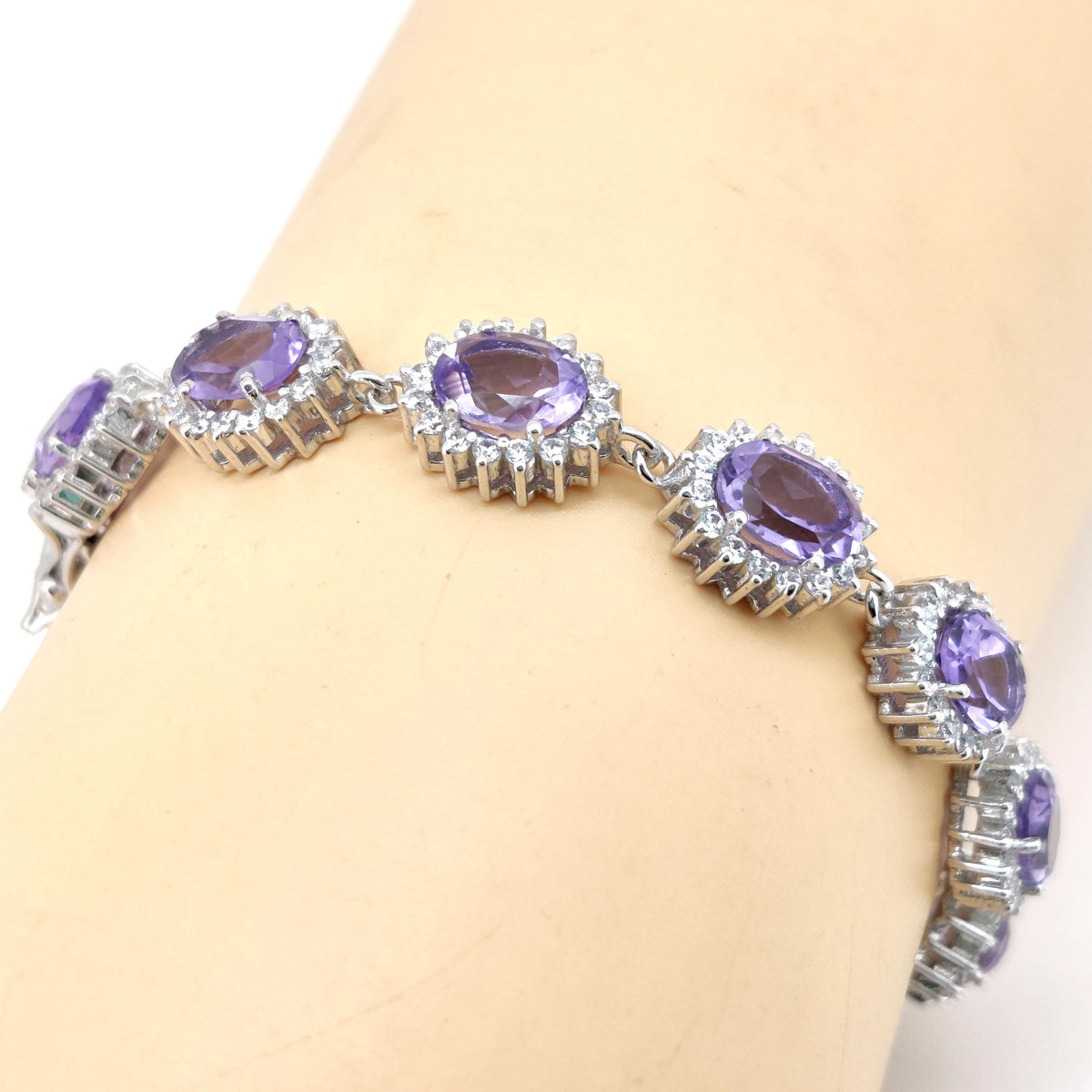 Natural Amethyst Tennis Bracelet, Sterling Silver, 6x8mm Oval Purple Gemstone, February Birthstone, Amethyst Jewelry
