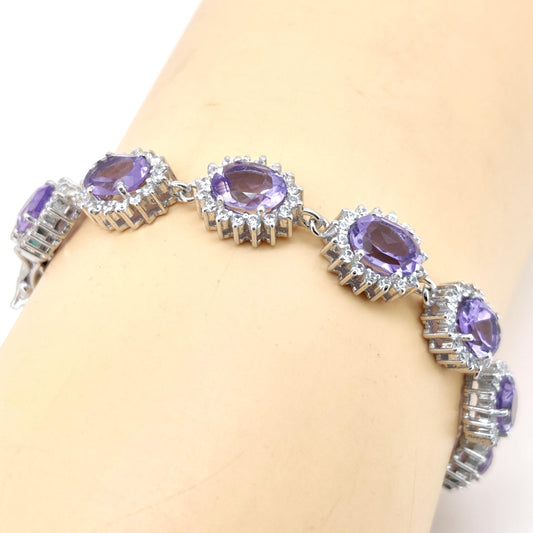 Natural Amethyst Tennis Bracelet, Sterling Silver, 6x8mm Oval Purple Gemstone, February Birthstone, Amethyst Jewelry