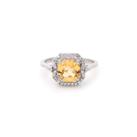 8mm Cushion Cut Natural Citrine Ring, Sterling Silver, November Birthstone, Solitaire Band
