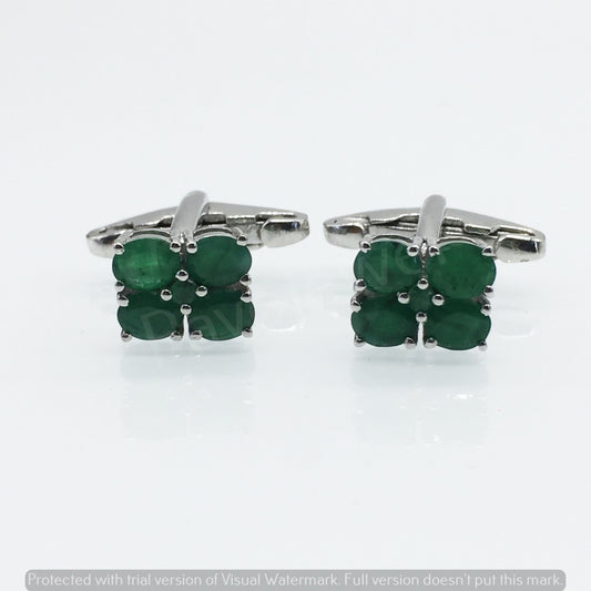 Natural Emerald Cufflinks, 925 Sterling Silver, Gemstone Jewelry