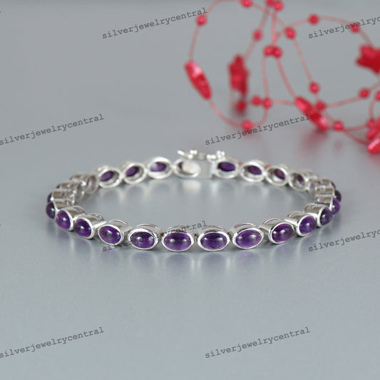 Purple Amethyst Tennis Gemstone Bracelet: Sterling Silver February Birthstone Jewelry