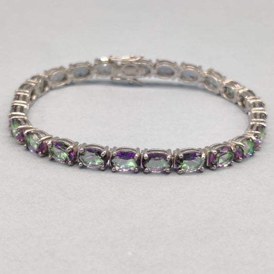 Mystic Topaz Gemstone Bracelet: 925 Sterling Silver Tennis Jewelry