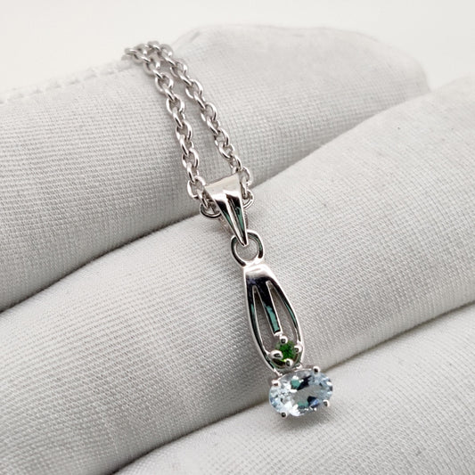 Natural Aquamarine Pendant, Sterling Silver Necklace, Aquamarine Jewelry, March Birthstone, Anniversary Gift