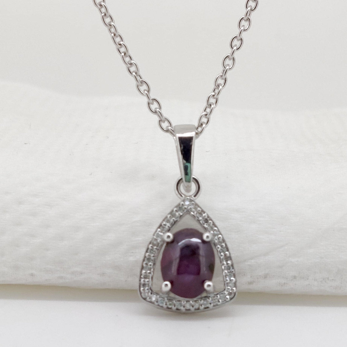 Oval Star Ruby Pendant, Sterling Silver July Birthstone Jewelry