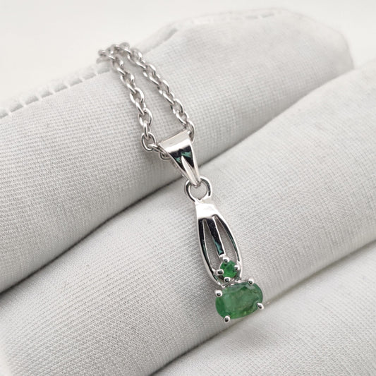 Natural Emerald Pendant, Sterling Silver Necklace, Emerald Jewelry, May Birthstone, Anniversary Gift