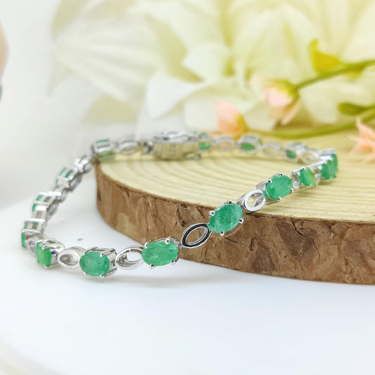 Natural Emerald Tennis Bracelet-925 Sterling Silver-May Birthstone- Emerald Jewelry