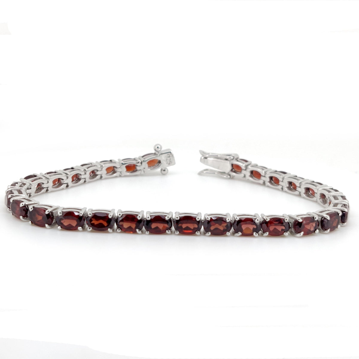 Garnet Tennis Bracelet, 925 Sterling Silver, Oval Gemstone, January Birthstone
