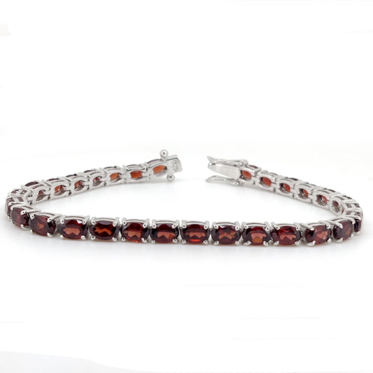 Garnet Tennis Bracelet, 925 Sterling Silver, Oval Gemstone, January Birthstone