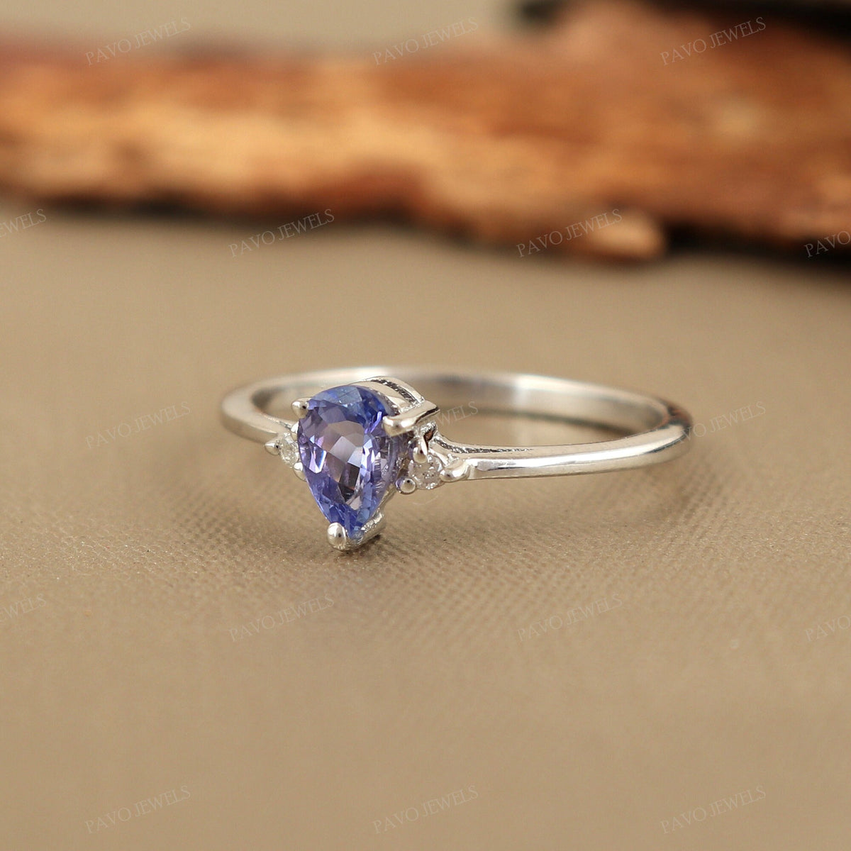 Natural Pear Cut Tanzanite Solitaire Ring, 925 Sterling Silver, December Birthstone