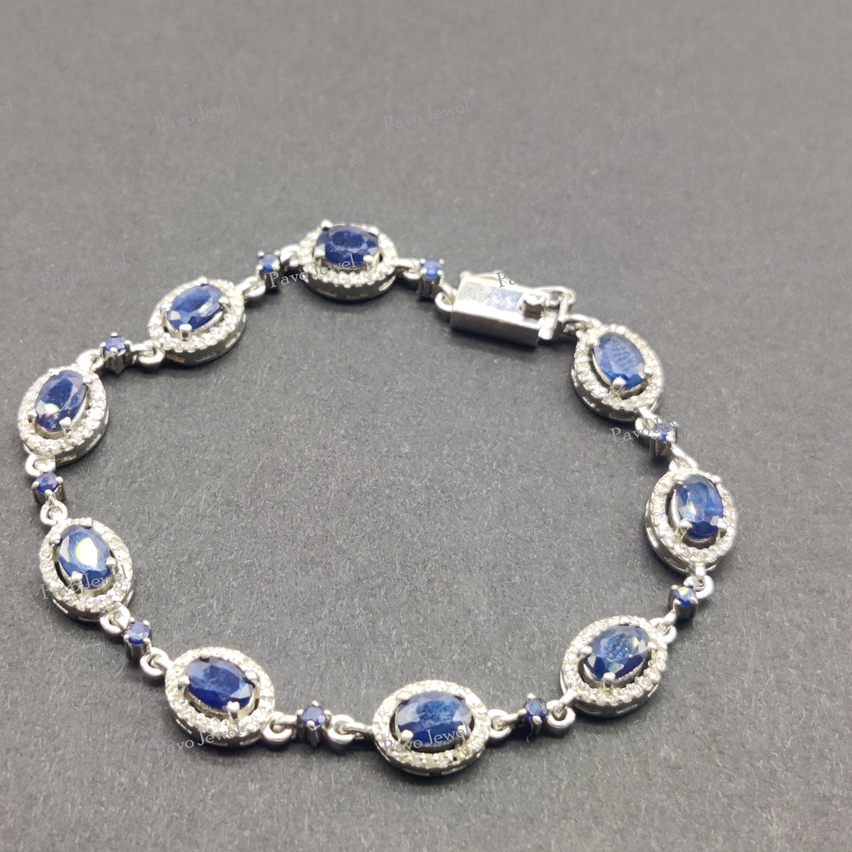 Oval Sapphire Tennis Bracelet, 925 Sterling Silver, September Birthstone, Halo Gemstone Jewelry