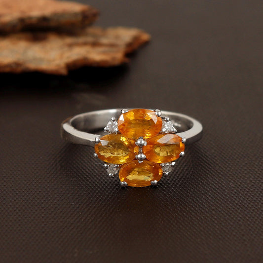 Oval Yellow Sapphire Ring: Sterling Silver September Birthstone