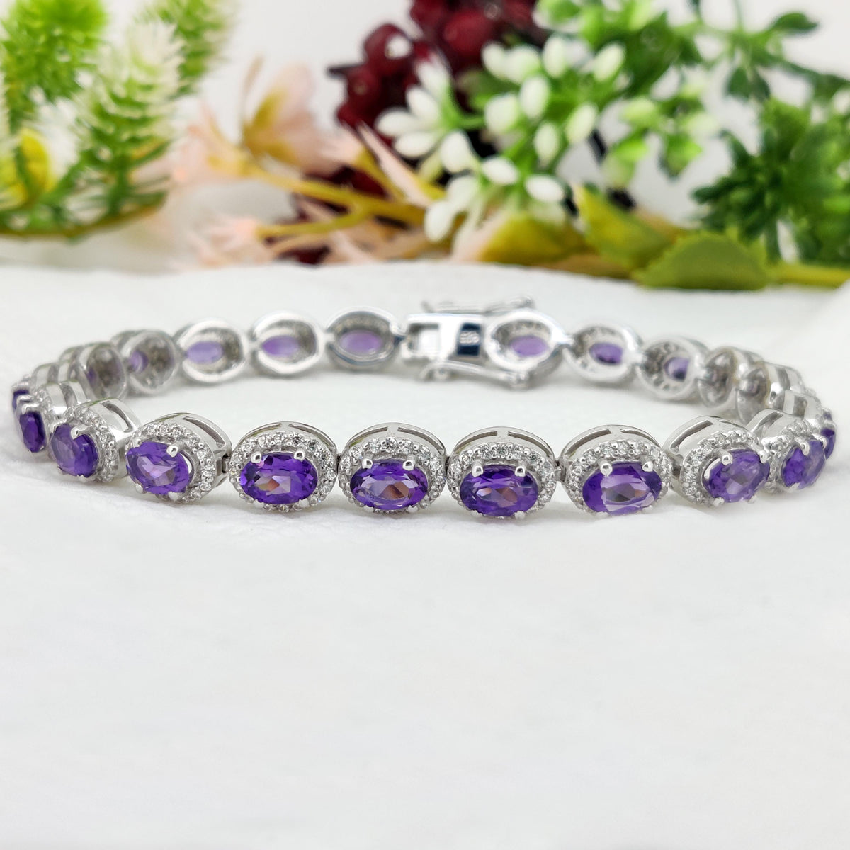 Handmade Amethyst Tennis Bracelet: Sterling Silver, Oval Purple Gemstone, February Birthstone Gifts For Her