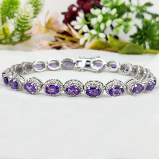 Handmade Amethyst Tennis Bracelet: Sterling Silver, Oval Purple Gemstone, February Birthstone Gifts For Her
