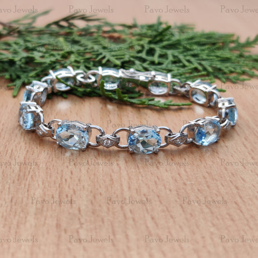 Oval Sky Blue Topaz Tennis Bracelet, Sterling Silver, December Birthstone Jewelry