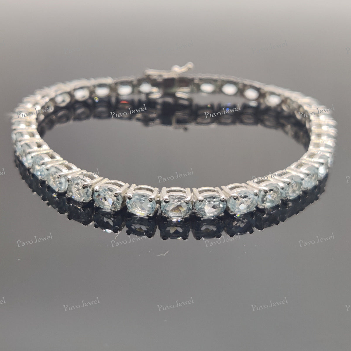 Natural Blue Topaz Bracelet, Sterling Silver Oval Cut Jewelry , Handmade Gemstone Tennis Bracelet