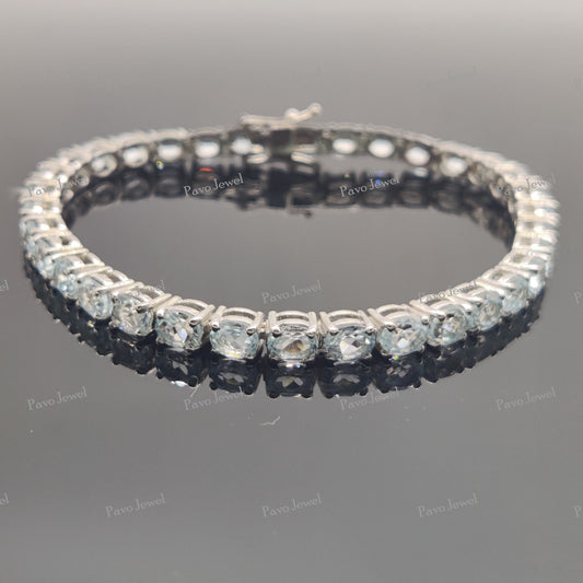 Natural Blue Topaz Bracelet, Sterling Silver Oval Cut Jewelry , Handmade Gemstone Tennis Bracelet
