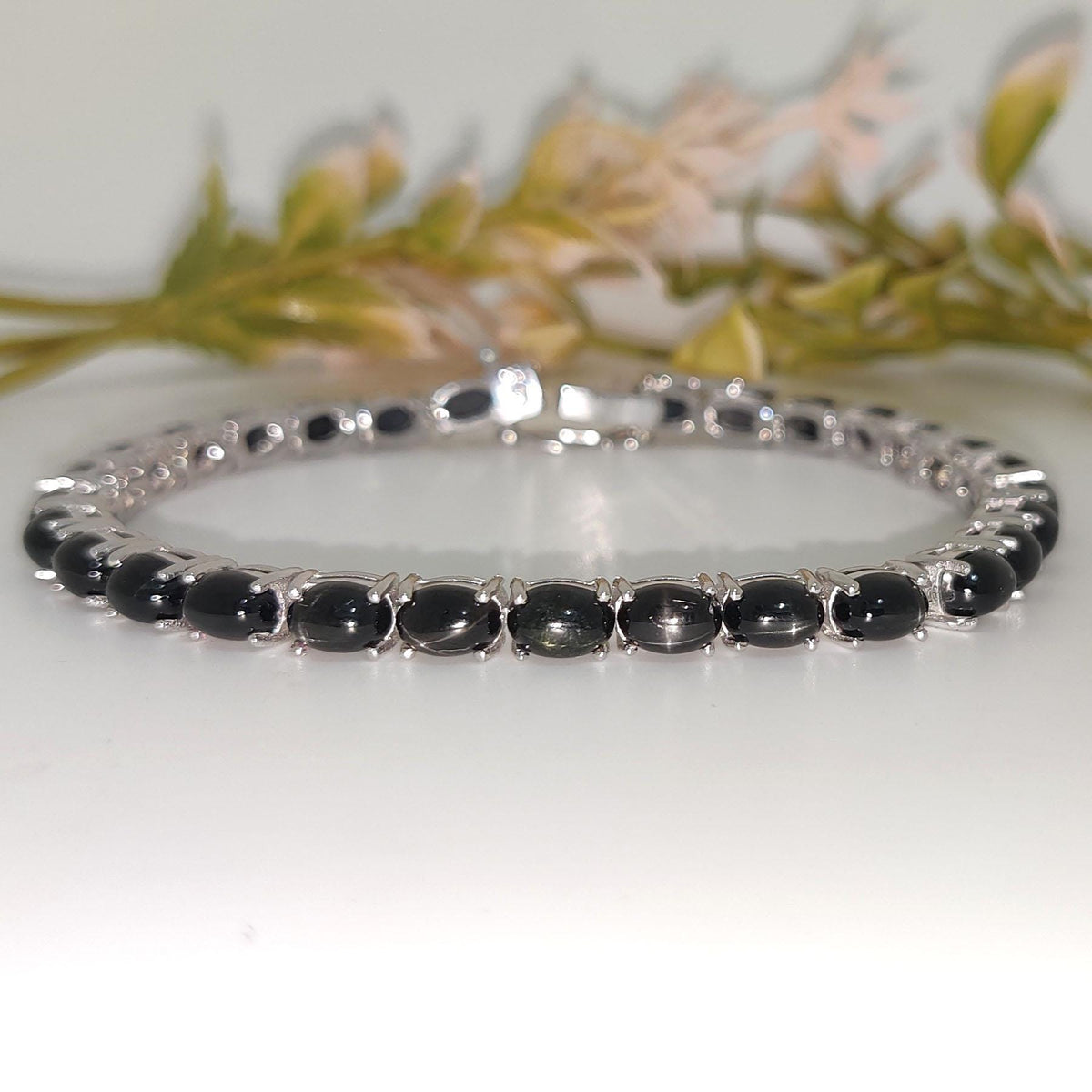 Black Star Sapphire Tennis Bracelet: Handmade Sterling Silver Gemstone Wedding Gift