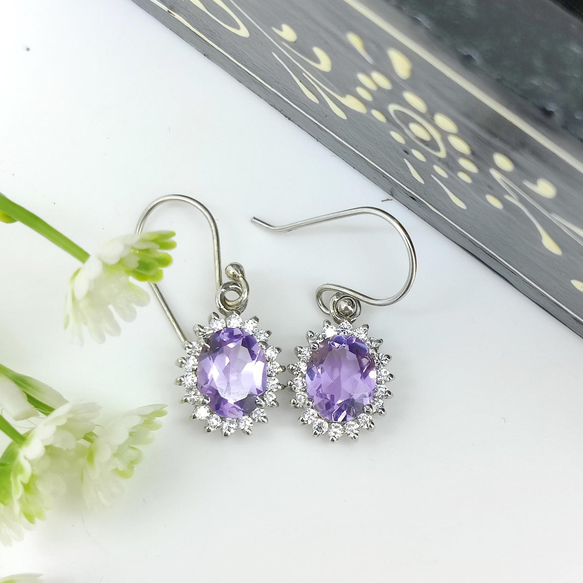 Natural Amethyst Earring-Gemstone Cluster Earring-925 Sterling Silver Jewelry-Purple Amethyst Jewelry-February Birthstone-Gift for Wedding