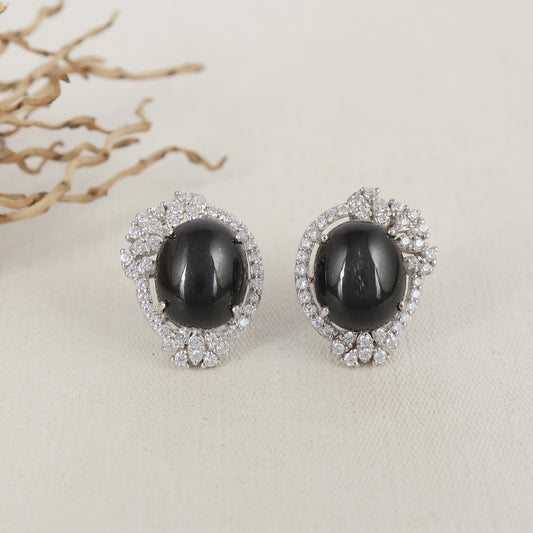Handmade 925 Silver Black Star Gemstone Stud Earrings