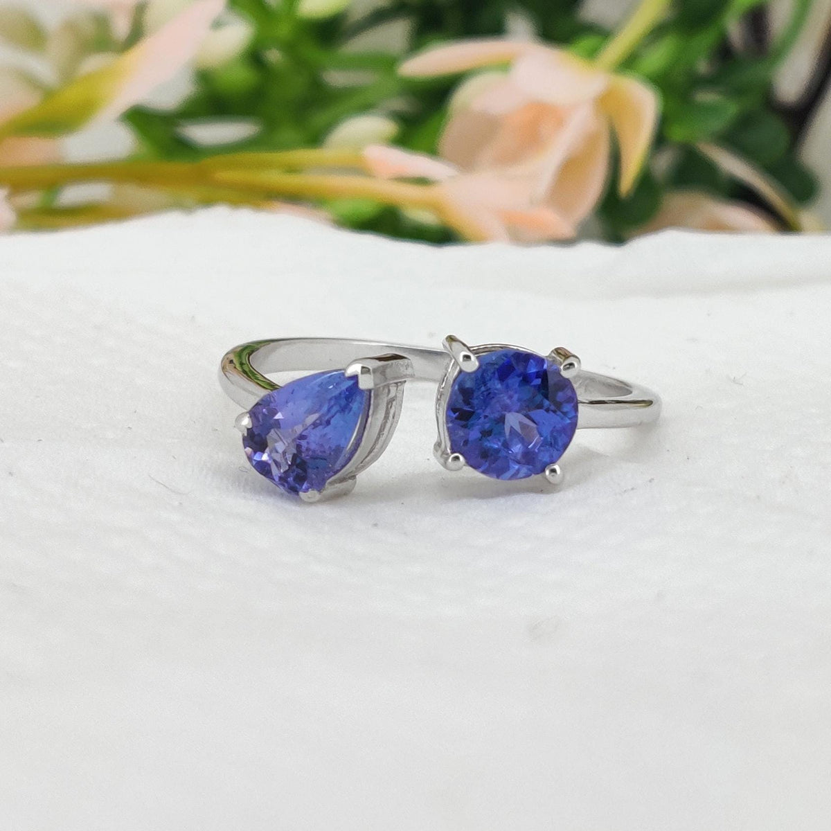 Tanzanite Silver Stacking Band, Natural Violet Blue Gemstone Ring, December Birthstone Gift for Her