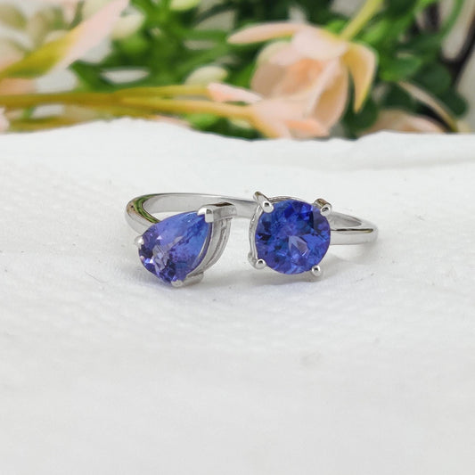 Tanzanite Silver Stacking Band, Natural Violet Blue Gemstone Ring, December Birthstone Gift for Her