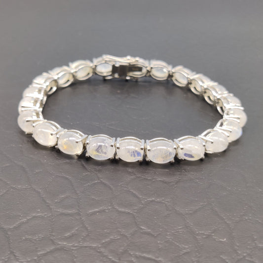 Rainbow Moonstone Tennis Bracelet, Oval Cabochon, 925 Sterling Silver, Handmade Jewelry