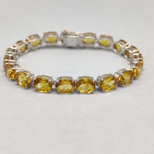 Oval Citrine Sterling Silver Bracelet, 9X7mm Gemstone Anniversary Jewelry