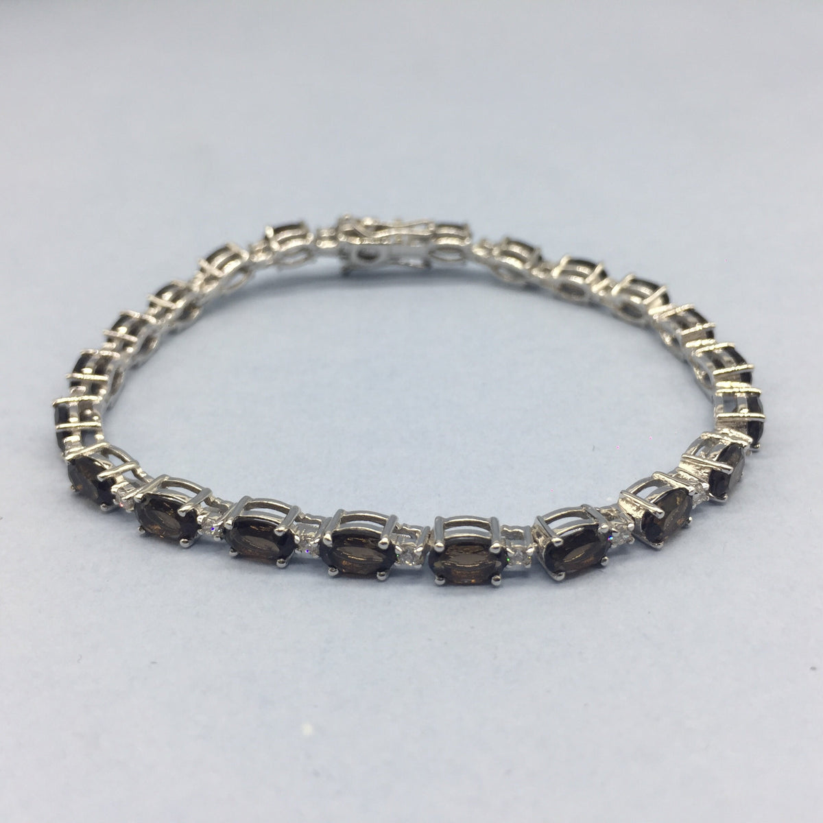 Sterling Silver Smoky Quartz Oval Bracelet – Prong Setting Brown Gemstone