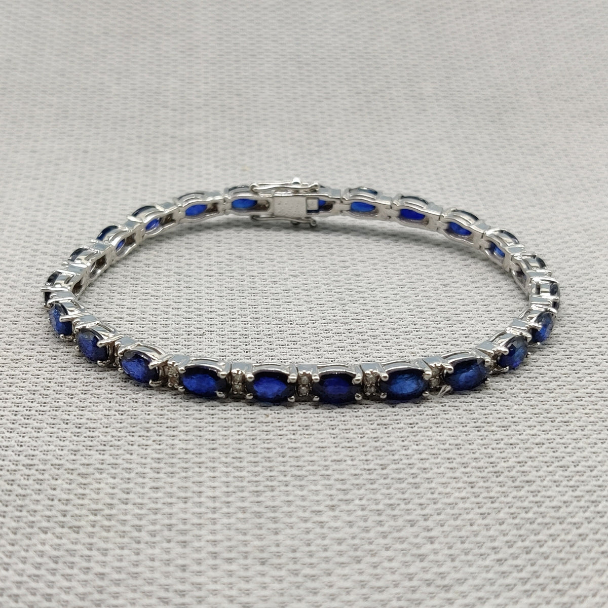 Oval Faceted Blue Sapphire Tennis Bracelet, 925 Sterling Silver, 7x5mm Stones