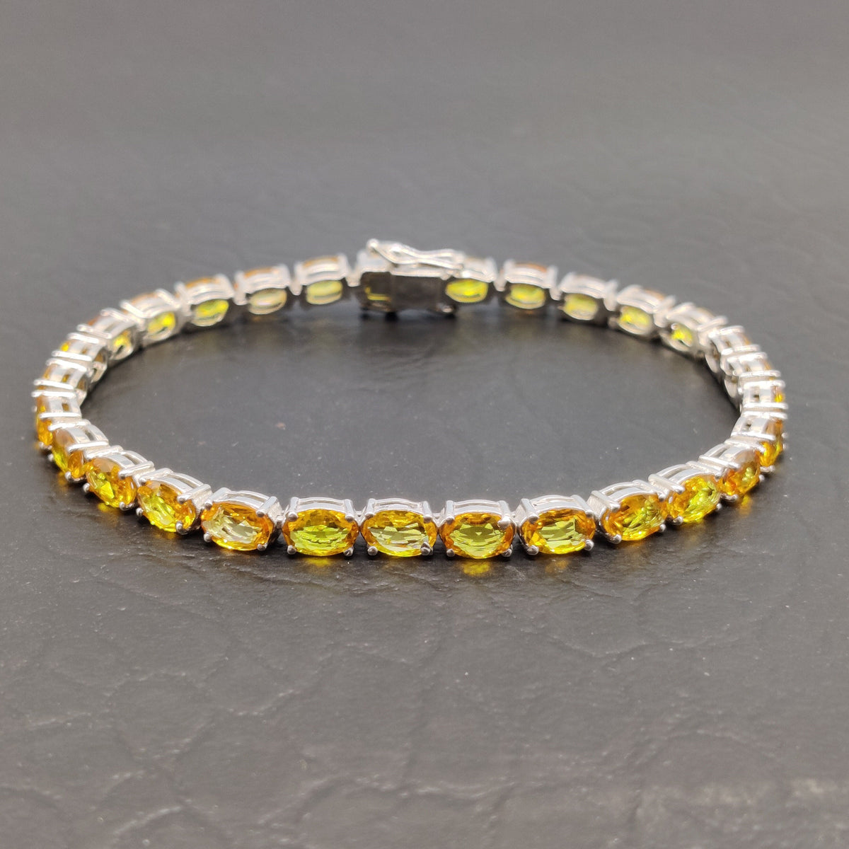 Orange Sapphire Tennis Bracelet, 925 Sterling Silver, Natural Gemstone Jewelry