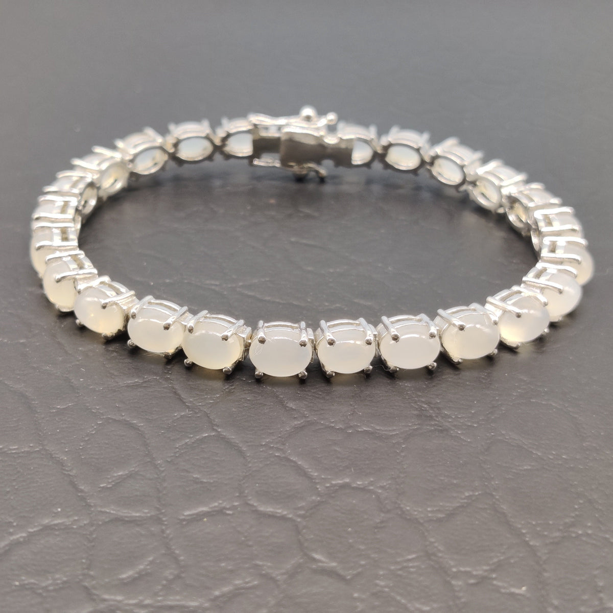 Natural Moonstone Oval Cabochon Sterling Silver Tennis Bracelet
