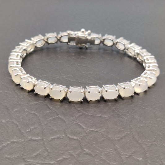 Natural Moonstone Oval Cabochon Sterling Silver Tennis Bracelet