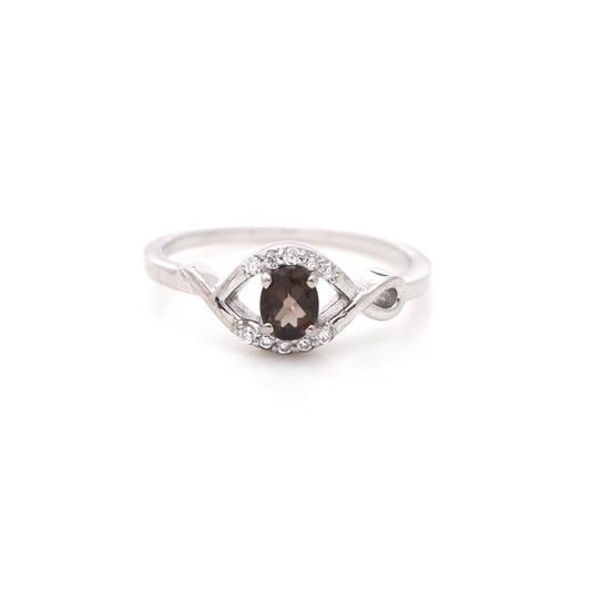 Smoky Quartz Ring: Minimalist 925 Sterling Silver, June Birthstone