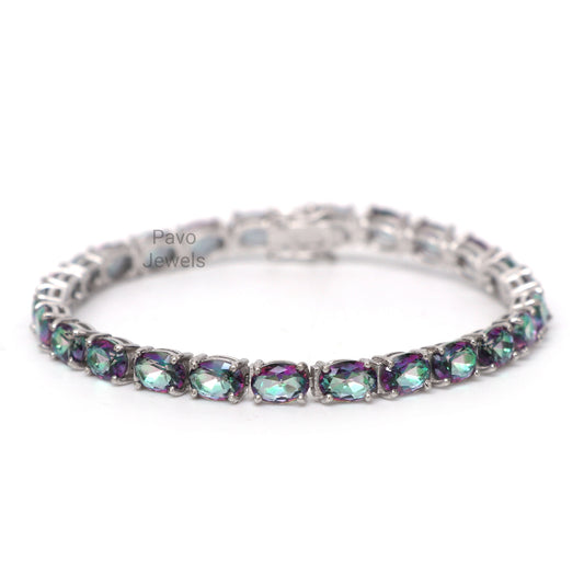 Mystic Topaz Tennis Bracelet, 925 Sterling Silver, Christmas Gifts