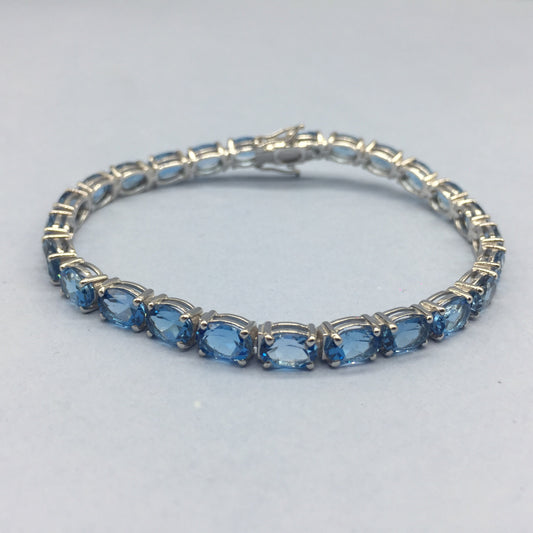 Swiss Blue Topaz Tennis Bracelet, 925 Sterling Silver Handmade Gemstone Jewelry