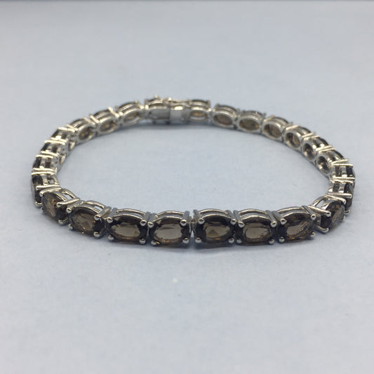 Smoky Quartz Tennis Bracelet / 925 Sterling Silver / November Birthstone