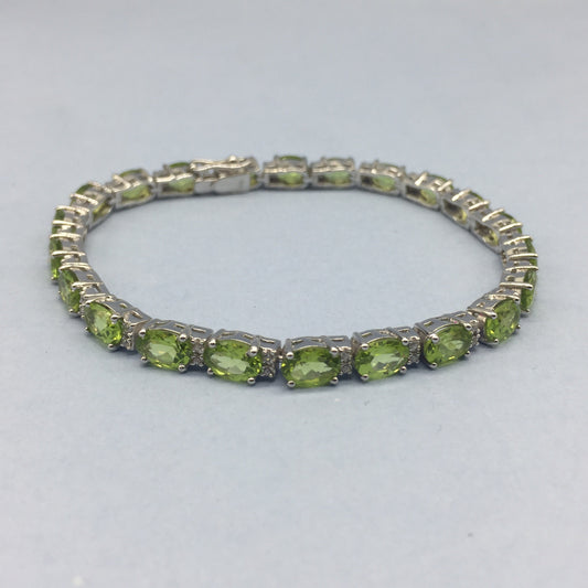 Natural Peridot Bracelet Sterling Silver Birthstone Tennis Bracelet