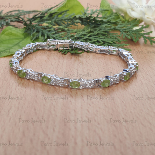 Peridot Tennis Bracelet, 925 Silver Gemstone Bracelet Jewelry