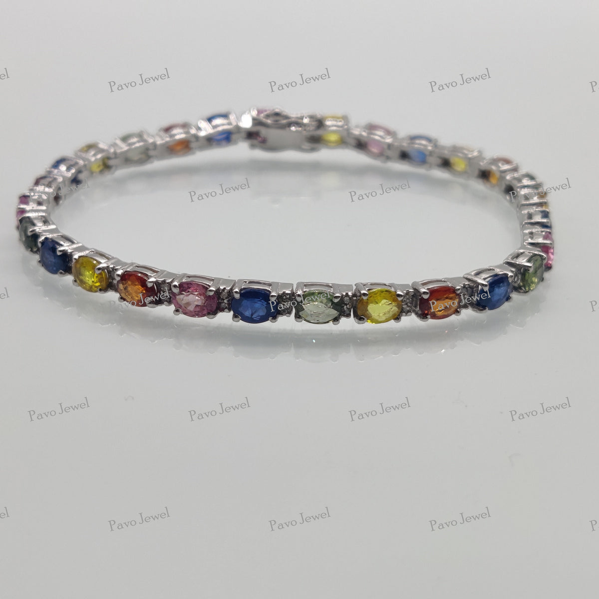 Delicate Multi Sapphire Charm Bracelet Minimalist Silver Jewelry