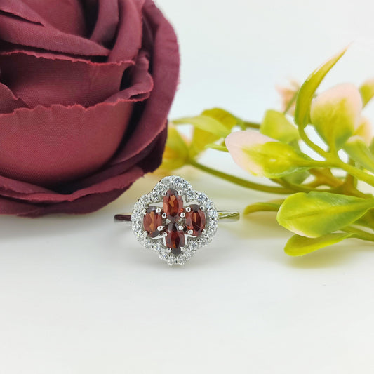 Garnet Flower Ring: Sterling Silver January Birthstone Jewelry