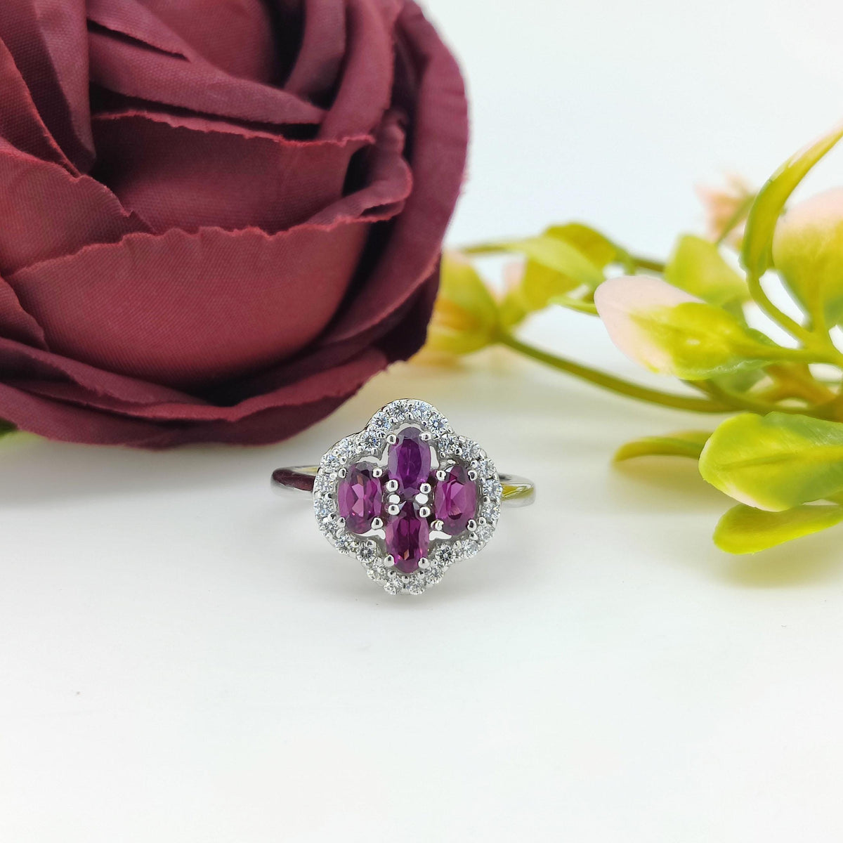 Rhodolite Garnet Ring: Sterling Silver Gemstone Cluster, June Birthstone