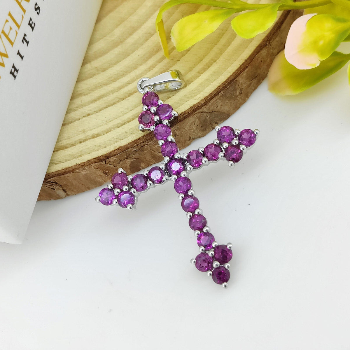 Natural Rhodolite Garnet Cross Pendant-925 Sterling Silver Jewelry-Round Gemstone-Holy Cross Pendant-January Birthstone-Gift for engagement