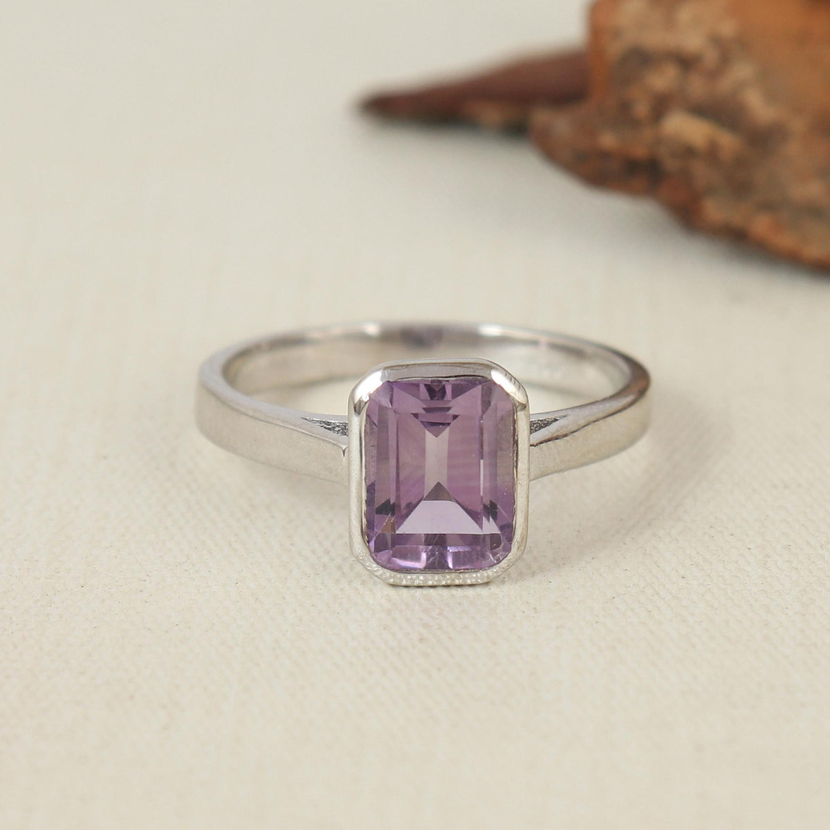 Dainty Natural Amethyst Gemstone Ring, Minimalist Stackable Band Jewelry