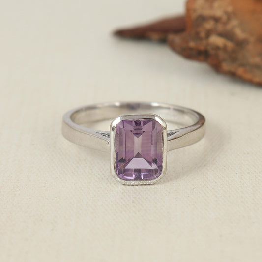 Dainty Natural Amethyst Gemstone Ring, Minimalist Stackable Band Jewelry