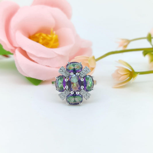 Natural Mystic Topaz Ring-925 Sterling Silver Jewelry-Cubic Zircon-November Birthstone