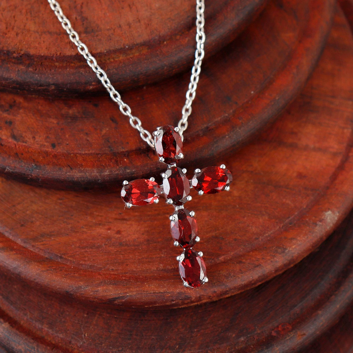 Sterling Silver Garnet Holy Cross Pendant, January Birthstone Jewelry Necklace