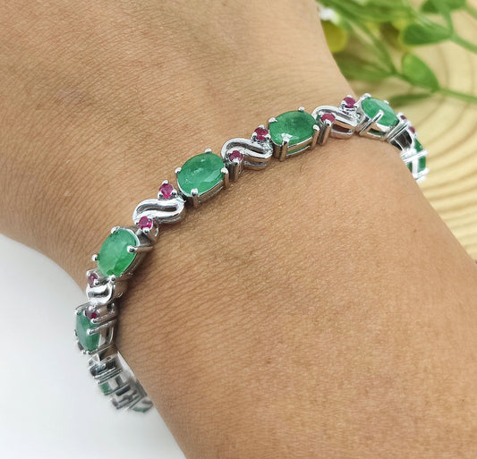 Natural Emerald Bracelet-925 Sterling Silver Jewelry-Oval Cut Gemstone-May Birthstone Bracelet-Diamond Tennis Bracelet-Gift for Anniversary