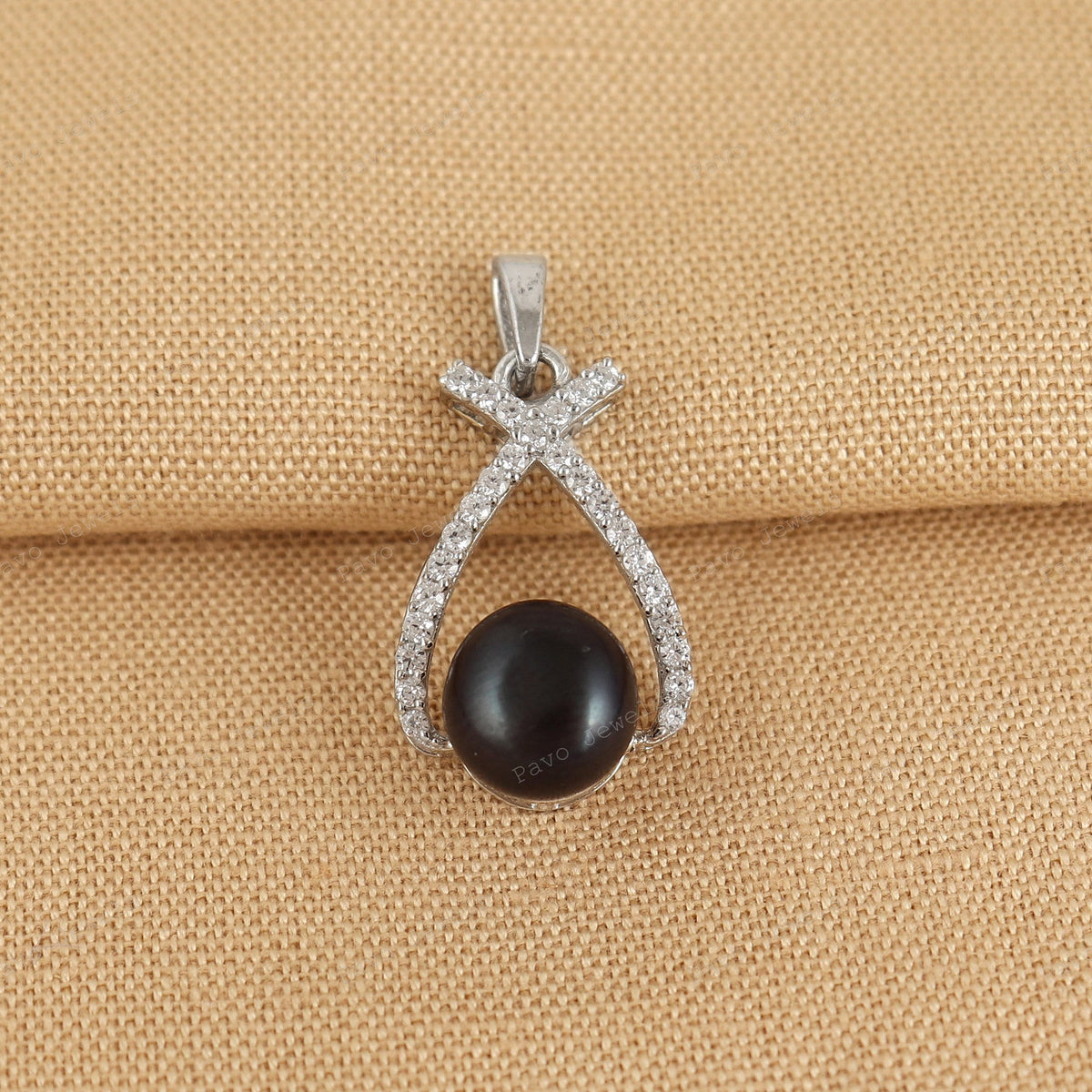 Black Pearl Pendant: Sterling Silver, Cubic Zircon Gemstone